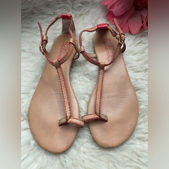 Splendid Toe Loop Sandals Flat Tan & Red 8.5 - Picture 2 of 7